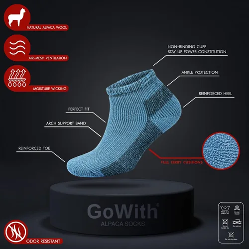 Vista 3 de GoWith Alpaca Wool Low-Cut Hiking Socks for Men & Women, Cushioned Terry Warm Socks, Thermal Thick Merino Blend Camping Socks