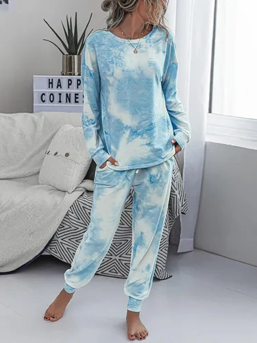 Vista 3 de IFFEI Conjunto de pijama para mujer, 2 piezas, teñido anudado, manga larga, sudadera con bolsillos