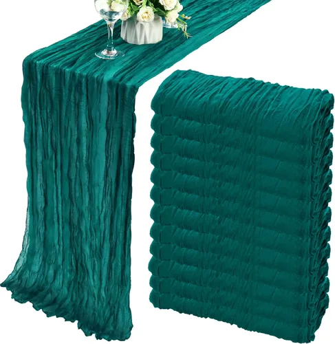Vista 30 de Pack de 12 caminos de mesa de estopilla de 35x72 pulgadas, bohemio, de gasa, rústico, tela de queso, camino de mesa largo romántico para boda Azul