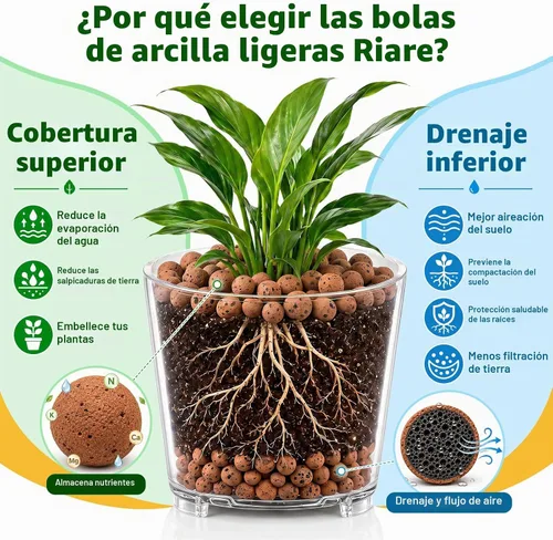 Vista 4 de Riare Guijarros de arcilla de leca orgánica de 2 libras para plantas, bolas