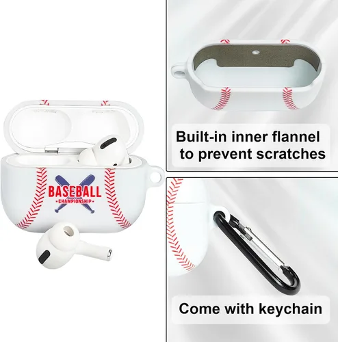 Vista 3 de Funda para Airpods Pro, diseño de béisbol, a prueba de golpes, para auriculares, Airpods Pro, con llavero frontal LED visible