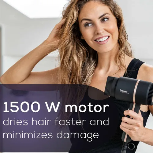 Vista 2 de Beurer HC35 - Secador de pelo compacto de 1500 W, tecnología iónica que reduce el encrespamiento, secador de pelo de viaje ligero y portátil con 4