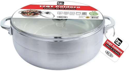 Vista 5 de Bene Casa #14 Calderos de aluminio de 8,5 litros con tapa de vidrio, Calderos de 13.4 in con tapa ventilada ajustada, olla de cocina de aluminio