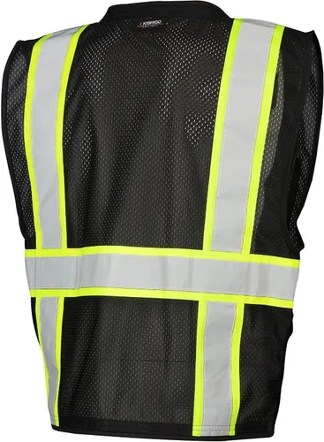 Vista 7 de Kishigo Black Enhanced Visibility Men's Vest B100, Multi Pocket Mesh Hi-Vis Vest, Ultra-Cool Polyester, 6 Pockets, Zipper