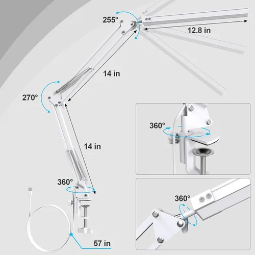 Vista 3 de TROPICALTREE Lámpara de escritorio LED para oficina en casa, con abrazadera y 3 modos de luz Lámpara de 14W con brillo ajustable de 5000K