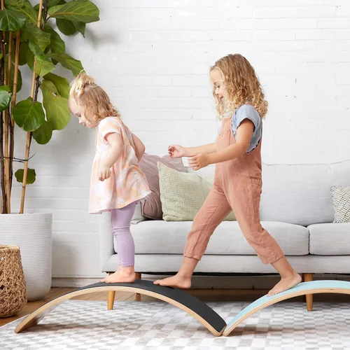 Vista 10 de ECR4Kids Tabla de Equilibrio con Base de Felpa, Juguete Montessori, Negro Felt non-slip Montessori balance board helps develop & improve balance