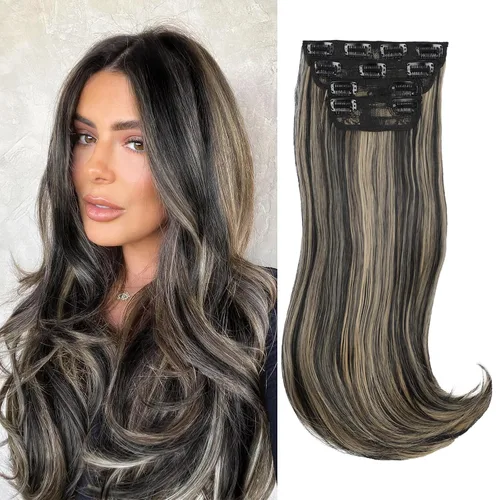 Vista 14 de FREEMEIGE 4 piezas de extensiones de cabello con clip, extensiones de cabello largas y gruesas con capas rectas de 20 pulgadas, extensiones