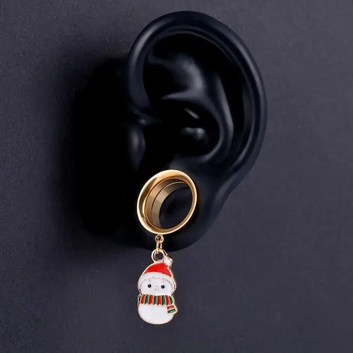Vista 3 de PUNKYOUTH Christmas Style Gold Dangle Ear Gauges Double Flared Plugs Tunnels Stainless Steel Screw Back Earrings Santa Claus Snowman Gauge 2g to 1