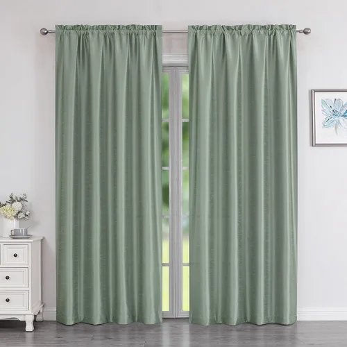 Vista 17 de Chyhomenyc Uptown - Cortinas negras de 24 pulgadas de largo, 2 paneles, cortinas cortas de seda sintética para oscurecer la habitación, cortinas