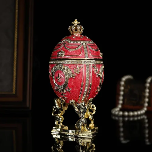 Vista 4 de QIFU Pintado a mano rosa grande Faberge huevo estilo esmalte baratija caja con bisagras, regalo único para la familia (QF2049)