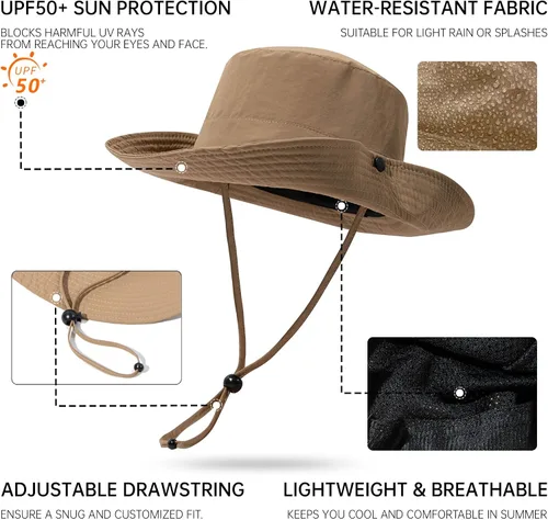 Vista 4 de CLAPE Sombrero de pescador para exteriores, impermeable, UPF 50+, ala Boonie para mujeres y hombres, ligero para senderismo, safari, sombrero