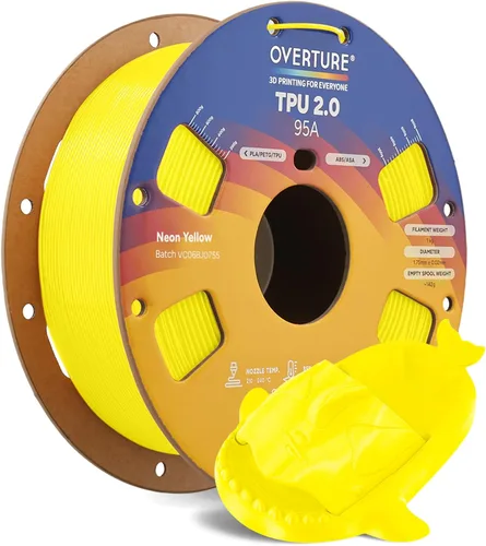 Vista 25 de OVERTURE - Filamento de TPU de 1/16 pulgadas, rollo flexible de poliuretano termoplástico, impresora 3D suave, 95A, carrete de 2.2 libras, precisión