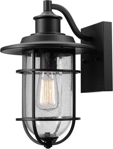 Vista 11 de GLOBE Electric 60000029 Aplique de pared para exteriores de 1 luz, negro mate, pantalla de vidrio transparente, luz de porche, luces de pared