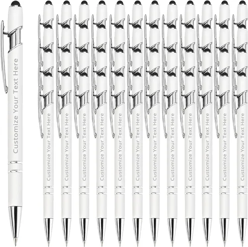 Vista 21 de Aolun Bolígrafo personalizado, bolígrafo grabado personalizado con lápiz capacitivo, 12 unidades, metal suave al tacto, introduce el nombre, Naranja