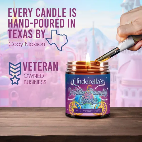 Vista 5 de s Cinderella's Vanilla Pumpkin Carriage Vela perfumada Cera de soja de coco 100% natural y mecha de algodón en tarro de vela ámbar Vertido a
