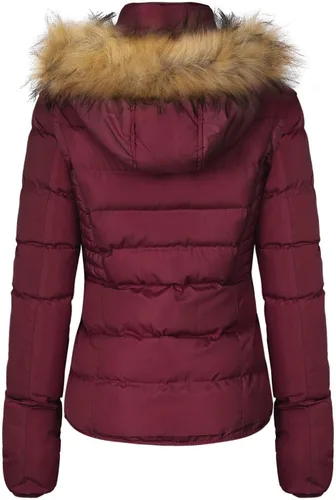 Vista 2 de BodiLove Chaqueta acolchada con capucha de piel para mujer con forro polar con cremallera
