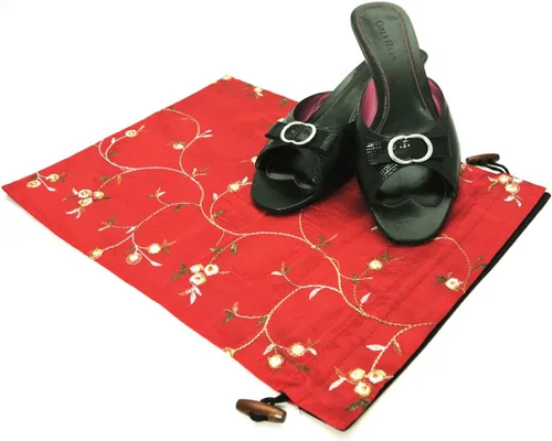 Vista 3 de Wrapables Hermosa bolsa de viaje de seda bordada para lencería y zapatos - rojo