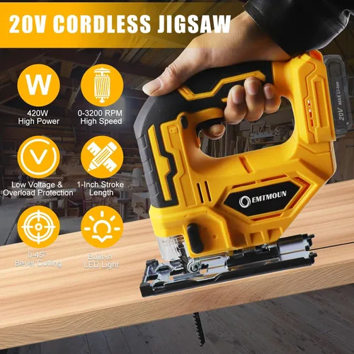 Vista 2 de Sierra de calar inalámbrica compatible con batería Dewalt de 20 V máximo, sierra de calar sin escobillas para 3 ajustes orbitales, 3200 RPM, cortes