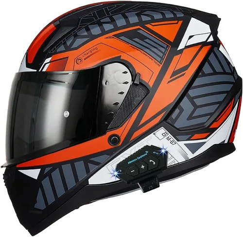 Vista 23 de Casco de motocicleta Bluetooth antivaho, doble visera, abatible, casco de moto de cara completa, aprobado por DOT, altavoz dual integrado