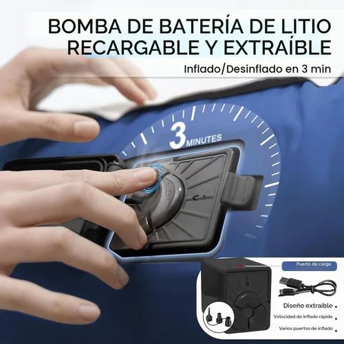 Vista 3 de Colchón de aire Queen con bomba recargable incorporada, cama inflable elevada de 18 pulgadas para acampar e invitados, inflado rápido de 3 minutos