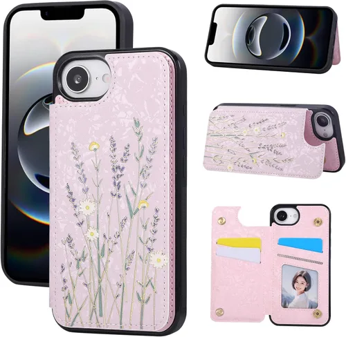 Vista 10 de UEEBAI Funda tipo cartera para iPhone 13 con tarjeteros, piel sintética, diseño floral, función atril, bloqueo RFID, doble cierre magnético, funda