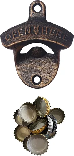 Vista 15 de Abridor magnético de tapas de botellas, abridor de cerveza montado en la pared con tapa magnética, color plateado antiguo