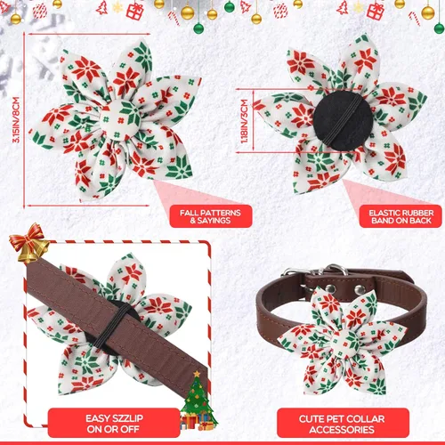 Vista 3 de Silkfly 60 piezas de collar de perro, flores a granel, collar de invierno, corbatines de flores, accesorios para perros pequeños, medianos