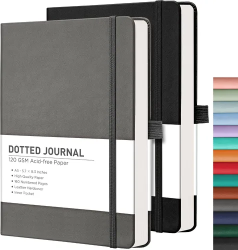Vista 50 de RETTACY Lined Journal Notebook, 192 Numbered Pages per Pack, 5.7'' x 8.3'' 2-Pack, Leather Hardcover, 100 GSM Thick Paper, for Men & Women, Negro