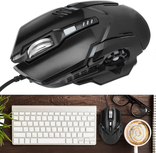 Vista 8 de Ratón para juegos con cable, mouse USB ergonómico 1200 1800 2400 3600 DPI, mouse silencioso con cable para computadora con retroiluminación RGB, 6