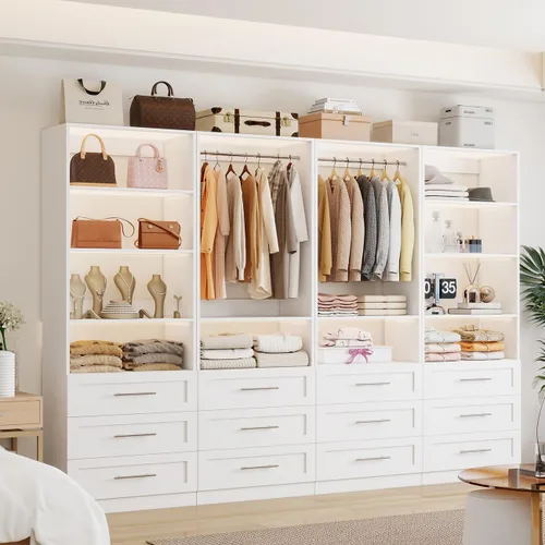 Vista 9 de Sistema de armario con 6 cajones, sistema organizador de armario de madera de 48", sistema de armario para vestidor o armario pequeño con estantes