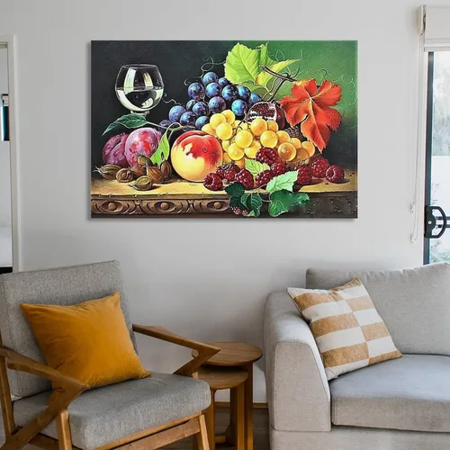 Vista 6 de Arte de pared vintage con imágenes de vino, obras de arte de vino y frutas, pintura al óleo sobre lienzo para comedor, lienzo, impresiones
