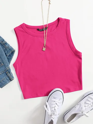 Vista 5 de SheIn Camiseta sin mangas con cuello redondo y espalda cruzada básica para mujer