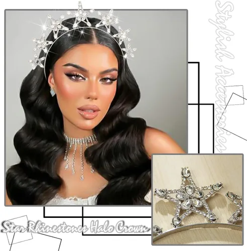 Vista 3 de Diadema de corona de halo de estrella plateada, diadema de halo de cristal, tiaras de diosa, tocado de novia, boda, graduación, Halloween