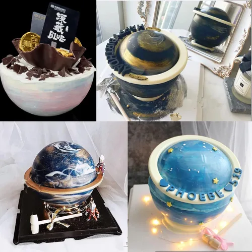 Vista 8 de Moldes de silicona grandes para bolas planetarias, molde de silicona esférica + 2 martillos de madera, molde redondo antiadherente para pasteles