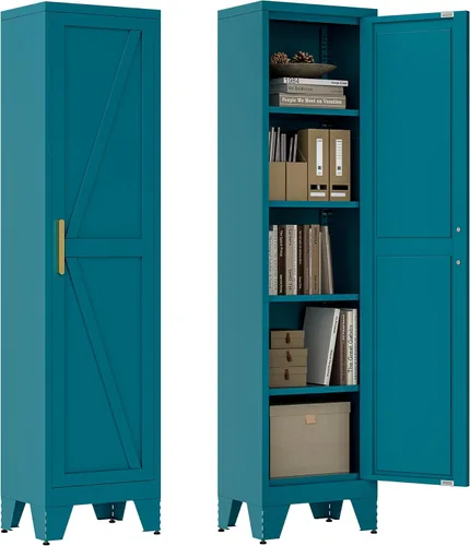 Vista 8 de Washsemba Armario de Almacenamiento de Metal Estilo Granja de 67 pulgadas con Puertas de Granero, Archivador de Acero para Oficina en Casa, Despensa
