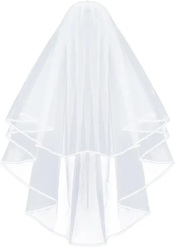 Vista 7 de Korty Wedding Veil,2/3 Tier Ribbon Edge Center Cascade Bridal Veil with Comb for Bachelorette Party Negro (Black - 2 Tier)