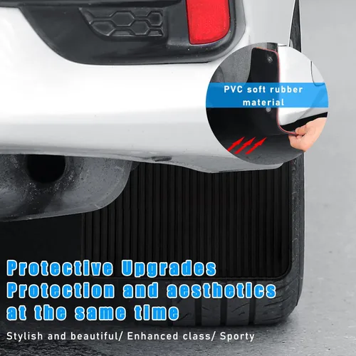 Vista 4 de Dickno 2 piezas de aletas guardabarros para automóvil, protectores contra salpicaduras, aletas guardabarros flexibles delanteras y traseras