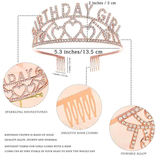 Vista 5 de Acenail Corona de cumpleaños para niña, banda de cumpleaños, tiara de cumpleaños para niñas, coronas de cumpleaños con diamantes de imitación