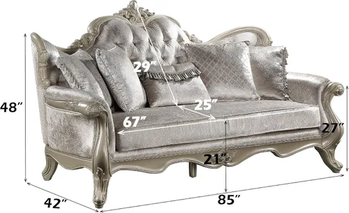 Vista 9 de Acme Libertee Sofá tapizado de madera y tela con 5 almohadas en beige/champán