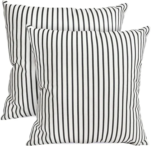 Vista 25 de Juego de 2 fundas de almohada decorativas negras boho 16x16 pulgadas, fundas de almohada de lino modernas estilo bohemia campestre para exteriores