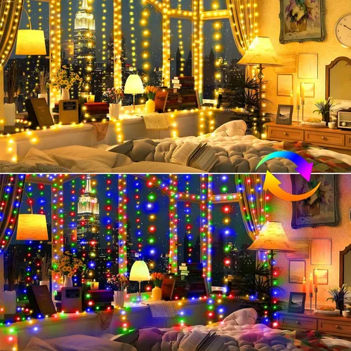 Vista 8 de KNONEW 720 luces LED de Navidad de 337 pies para exteriores, luces de cadena de alambre transparente que cambian de color con 11 modos