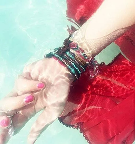 Vista 3 de KELITCH Pulsera de plata con 3 cuentas y nácar turquesa, hecha a mano, nueva joyería, Turquesa creada, turquesa creada