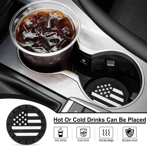 Vista 4 de JUSTTOP Posavasos para Portavasos de Automóvil, Bandera Americana Antideslizante Inserto Posavasos de Coche, Accesorios para el Interior del Negro