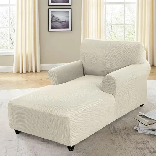 Vista 3 de FantasDecor Funda Elástica para Chaise Lounge Funda de Silla con Patrón de Celosía con Reposabrazos para Sala de Estar Dormitorio Doble Brazo Tela