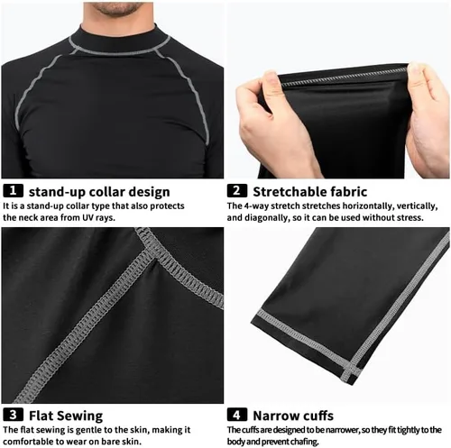 Vista 4 de Actleis Camiseta de natación de manga larga para hombre, protección solar UPF50+, secado rápido