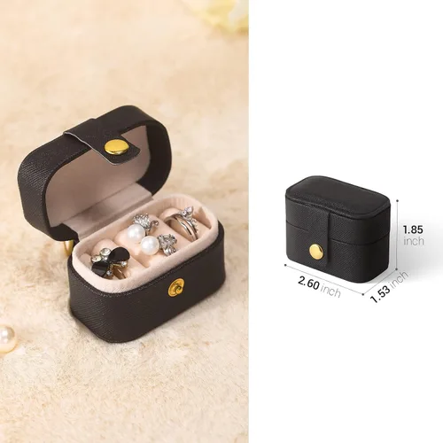 Vista 2 de CASEGRACE Pequeña caja de joyería para anillos, mini joyero de viaje, estuche de almacenamiento portátil para anillos y aretes, regalos para mujeres