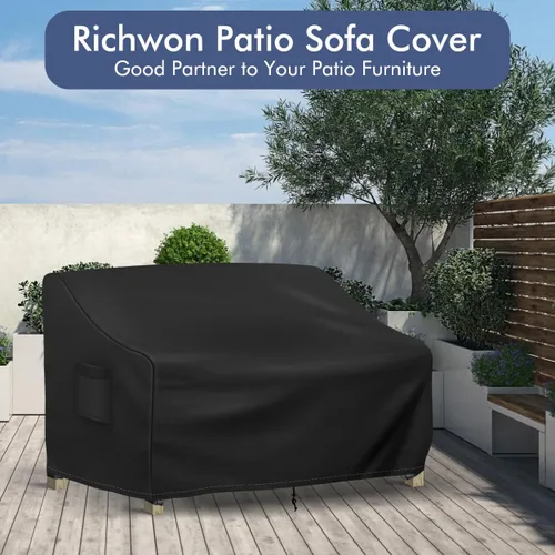 Vista 6 de Richwon Funda impermeable para sofá biplaza de patio, funda de sofá biplaza de 2 plazas para exteriores, fundas para muebles de patio