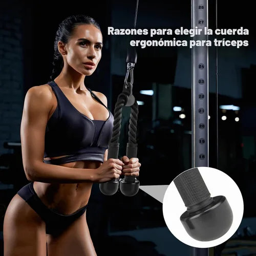 Vista 6 de Accesorio de Cable de Cuerda de Tríceps para Gimnasio, Accesorio de Jalón con Mangos de Goma, Accesorios para Máquina de Ejercicio, Sistema de Poleas