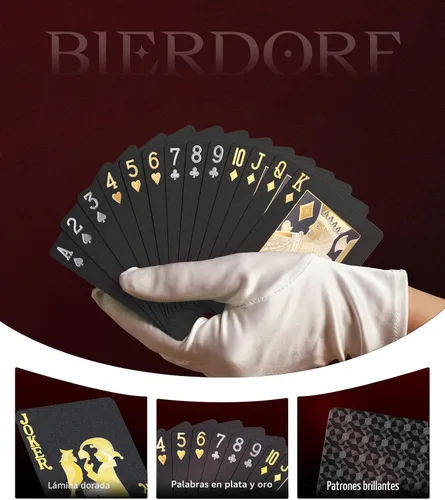 Vista 5 de BIERDORF Cartas de póquer impermeables con diamantes, cartas negras, HD, baraja de cartas (negro)