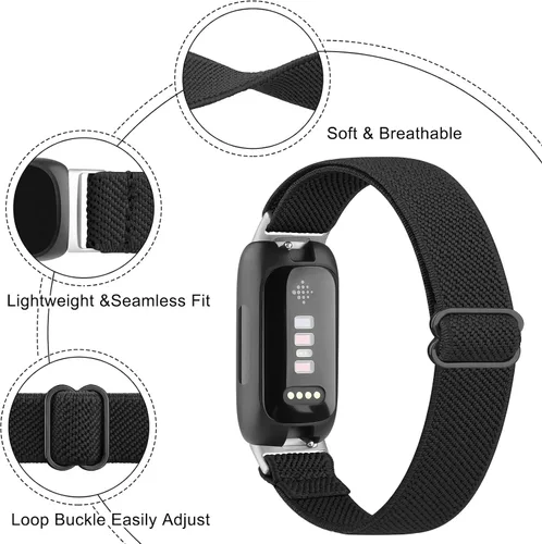 Vista 2 de Vancle Correas elásticas para Fitbit Inspire 3 para mujeres, bandas ajustables y transpirables de nylon elástico compatibles con Fitbit Inspire 3